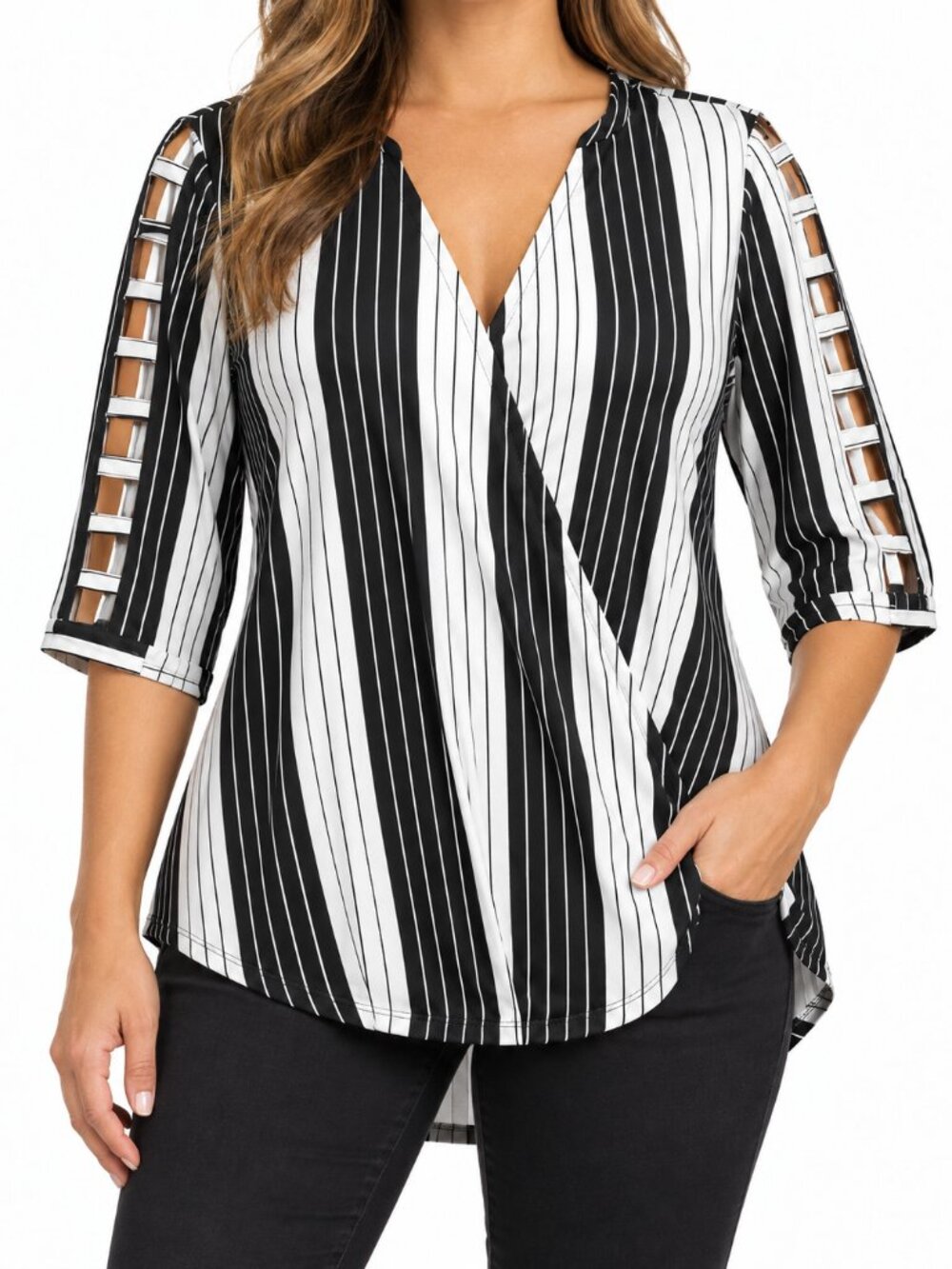 Robert Louis Striped Cutout Sleeve Top Size L NWT
